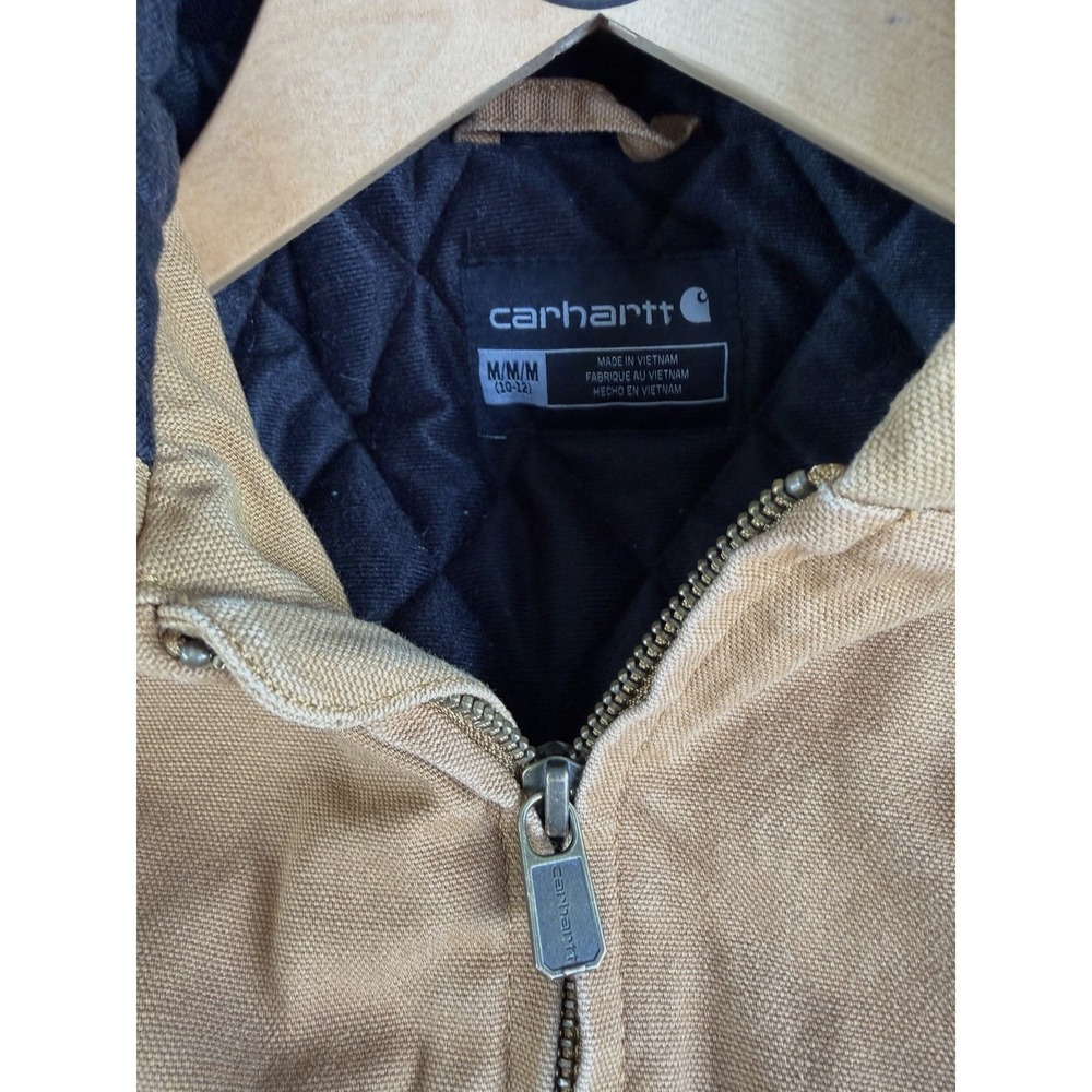 Carhartt Jacket Youth Medium 10-12 Canvas Hood Quilted Insulated Brown OJ8545-B - Picture 2 of 7